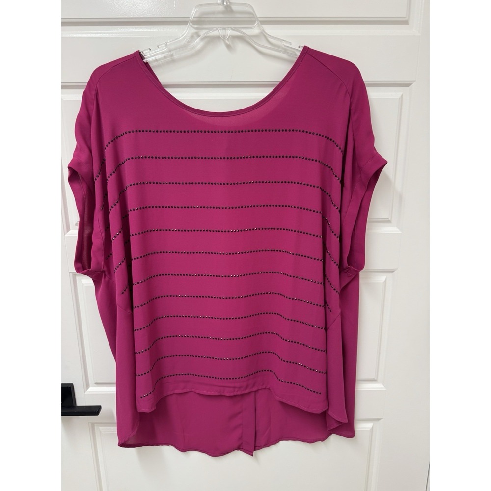 Lane Bryant Womens 22/24 Cap Sleeve Beaded Blouse Purple Polyester Top